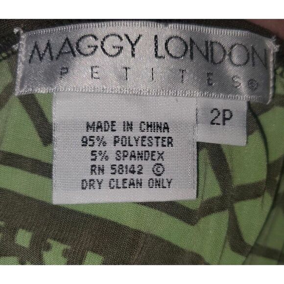 Maggy London Geometric Brown and Green Print Dress Size  2P - Picture 5 of 6